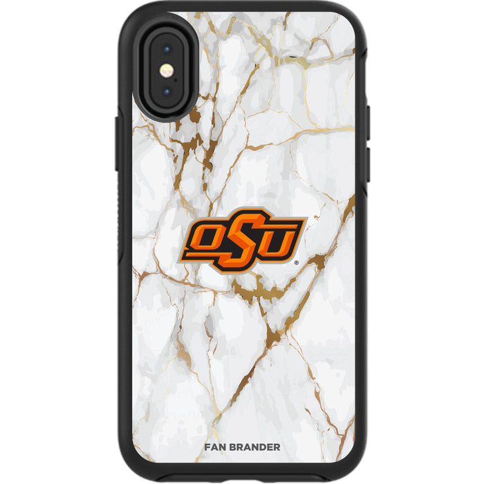 OtterBox Black Phone case with Oklahoma State Cowboys Tide White Marble Background