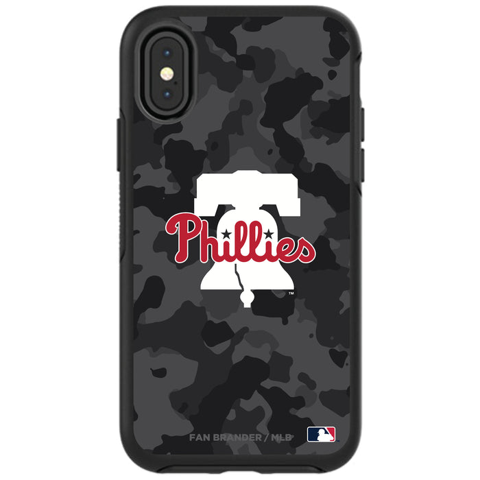 OtterBox Black Phone case with Philadelphia Phillies Primary Logo Urban Camo background