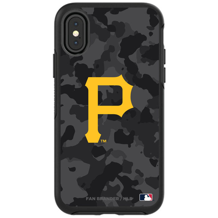OtterBox Black Phone case with Pittsburgh Pirates Primary Logo Urban Camo background