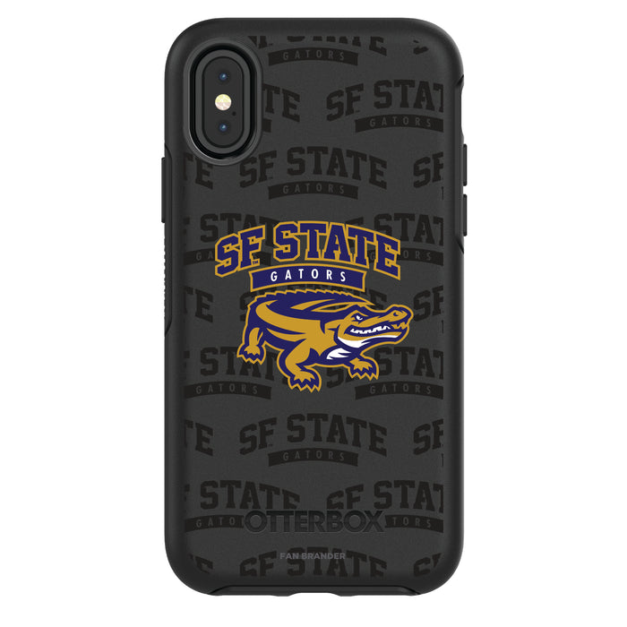 OtterBox Black Phone case with San Francisco State U Gators Primary Logo on Repeating Wordmark Background
