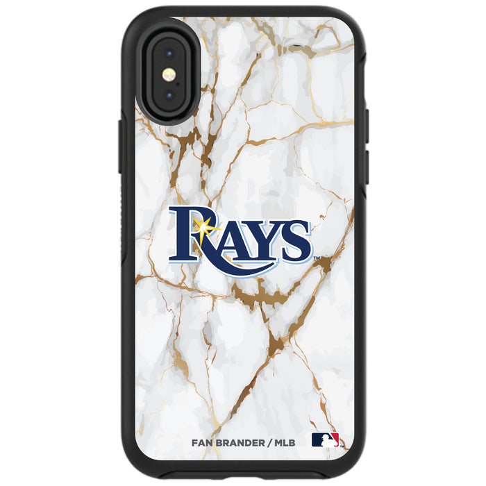 OtterBox Black Phone case with Tampa Bay Rays Primary Logo on white marble Background