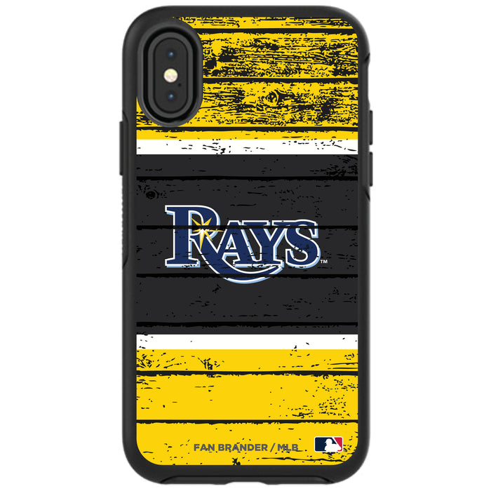 OtterBox Black Phone case with Tampa Bay Rays Primary Logo on Wood Design