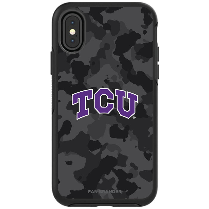 OtterBox Black Phone case with Texas Christian University Horned Frogs Urban Camo Background