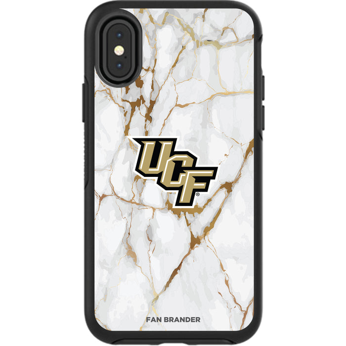 OtterBox Black Phone case with UCF Knights Tide White Marble Background
