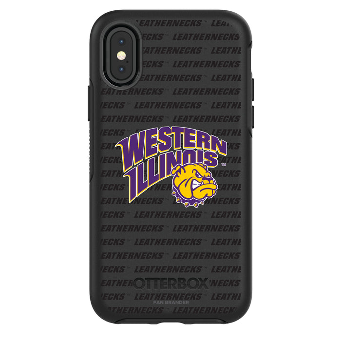 OtterBox Black Phone case with Western Illinois University Leathernecks Primary Logo on Repeating Wordmark Background