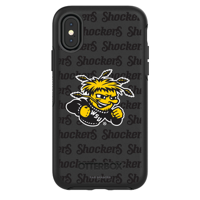 OtterBox Black Phone case with Wichita State Shockers Primary Logo on Repeating Wordmark Background