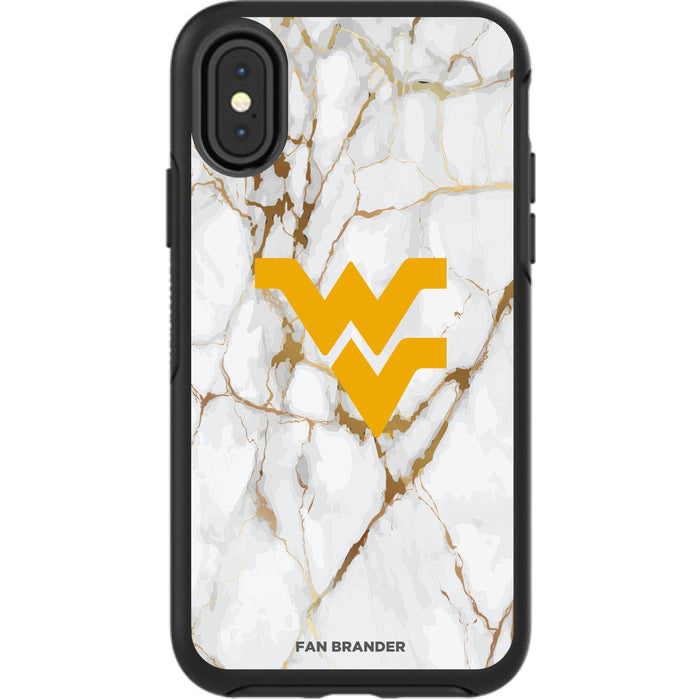 OtterBox Black Phone case with West Virginia Mountaineers Tide White Marble Background