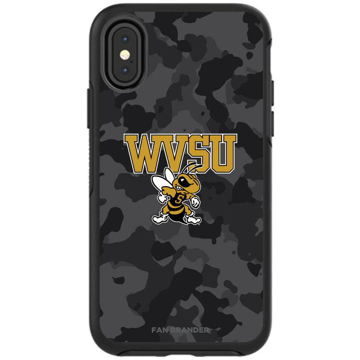 OtterBox Black Phone case with West Virginia State Univ Yellow Jackets Urban Camo Background