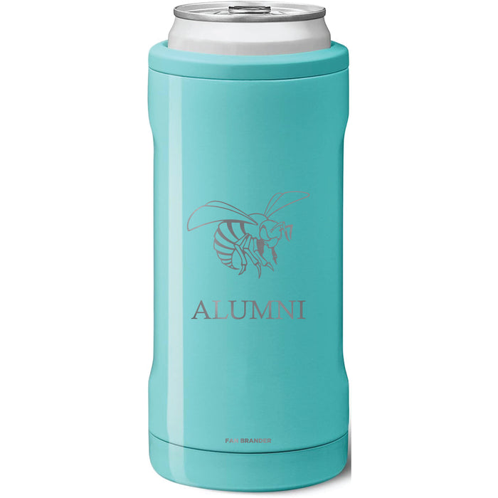 BruMate Slim Insulated Can Cooler with Alabama State Hornets Alumni Primary Logo