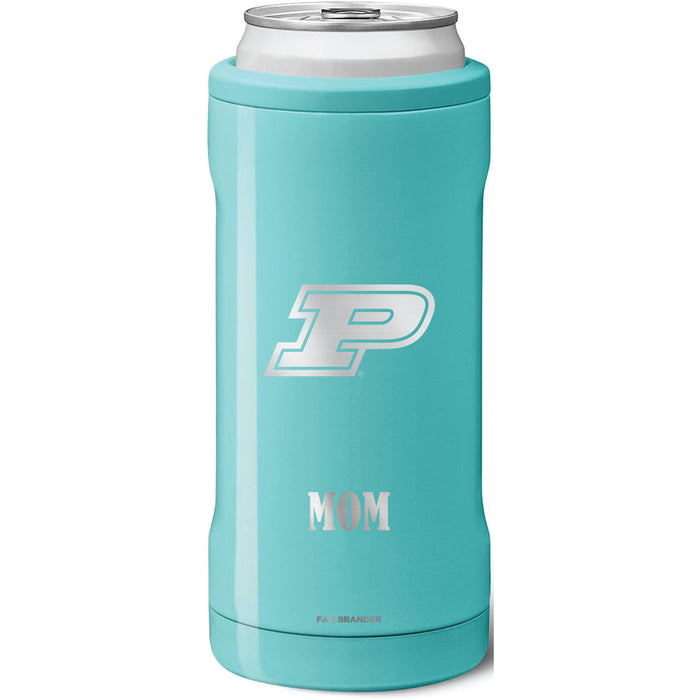 BruMate Slim Insulated Can Cooler with Purdue Boilermakers Mom Primary Logo