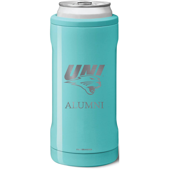 BruMate Slim Insulated Can Cooler with Northern Iowa Panthers Alumni Primary Logo