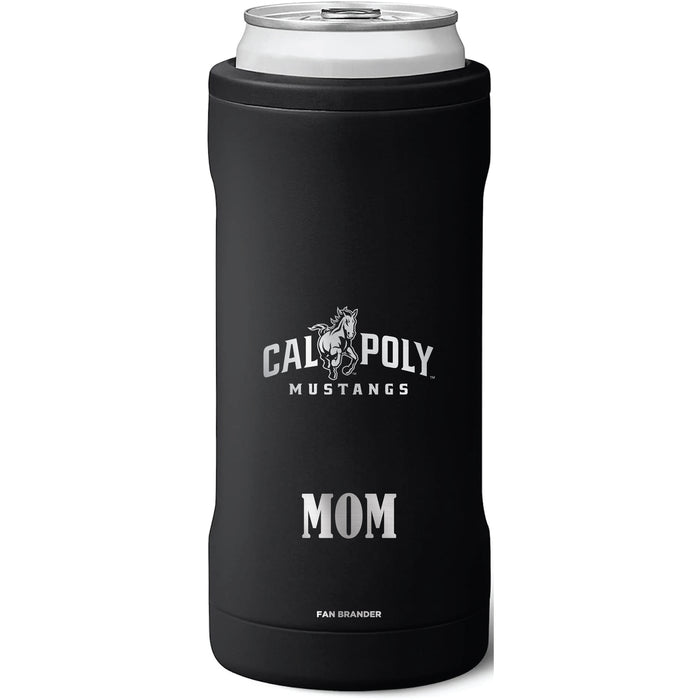 BruMate Slim Insulated Can Cooler with Cal Poly Mustangs Mom Primary Logo