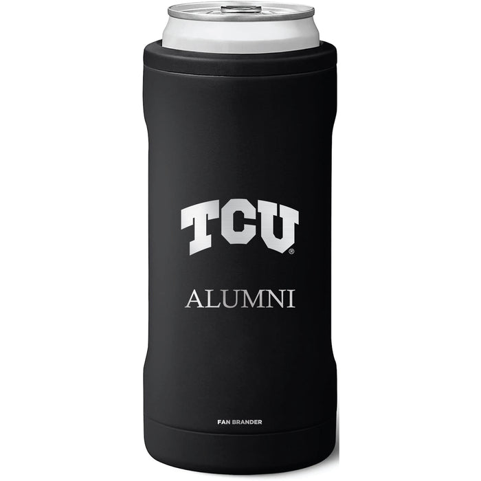 BruMate Slim Insulated Can Cooler with Texas Christian University Horned Frogs Alumni Primary Logo