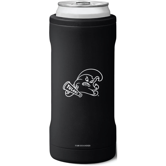 BruMate Slim Insulated Can Cooler with Tulane Green Wave Primary Logo