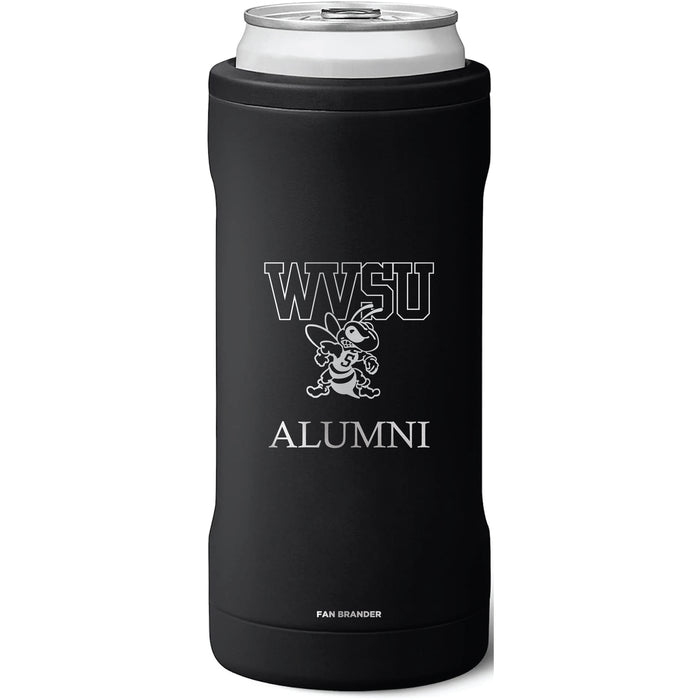BruMate Slim Insulated Can Cooler with West Virginia State Univ Yellow Jackets Alumni Primary Logo