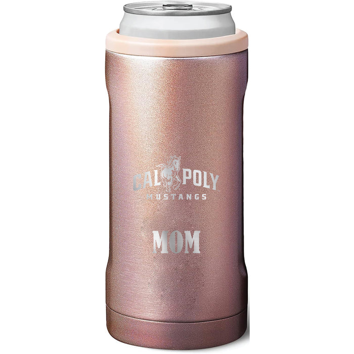 BruMate Slim Insulated Can Cooler with Cal Poly Mustangs Mom Primary Logo