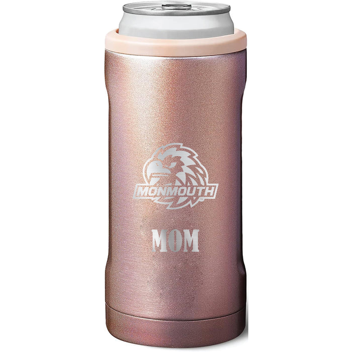 BruMate Slim Insulated Can Cooler with Monmouth Hawks Mom Primary Logo