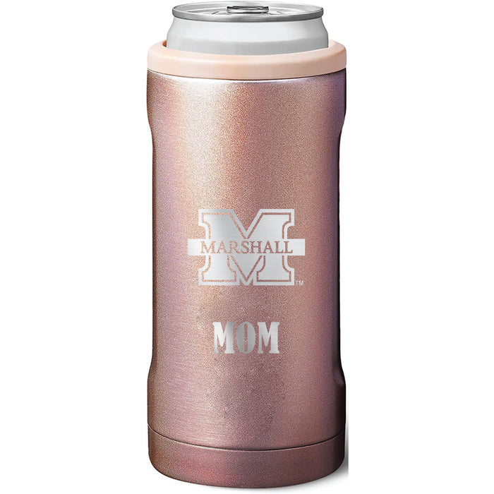 BruMate Slim Insulated Can Cooler with Marshall Thundering Herd Mom Primary Logo