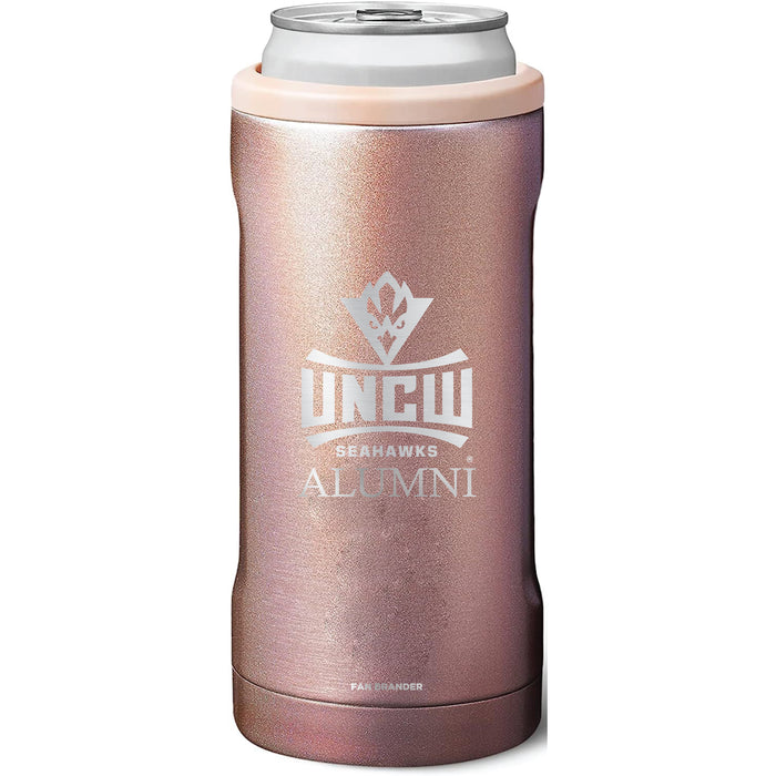 BruMate Slim Insulated Can Cooler with UNC Wilmington Seahawks Alumni Primary Logo