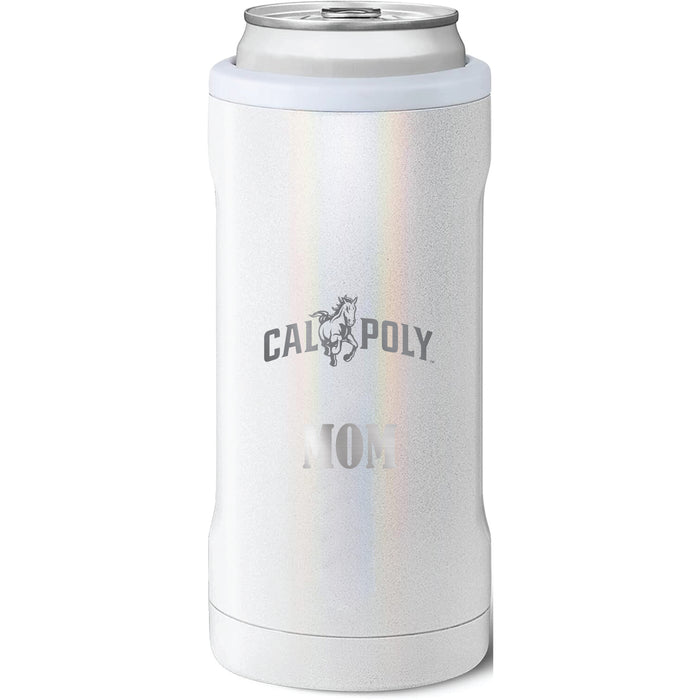 BruMate Slim Insulated Can Cooler with Cal Poly Mustangs Mom Primary Logo