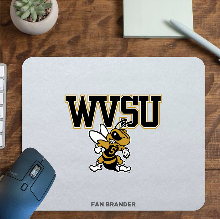 Fan Brander Mousepad with West Virginia State Univ Yellow Jackets design, for home, office and gaming.