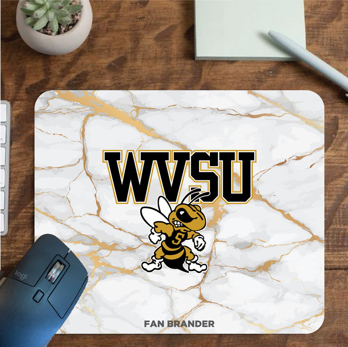 Fan Brander Mousepad with West Virginia State Univ Yellow Jackets design, for home, office and gaming.
