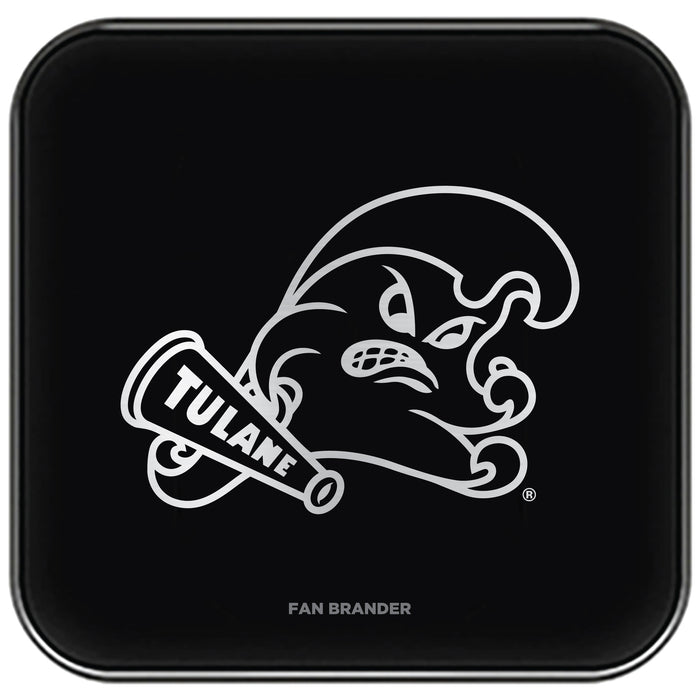 Fan Brander Fast Charging Wireless Charger with Tulane Green Wave laser etched Primary Logo