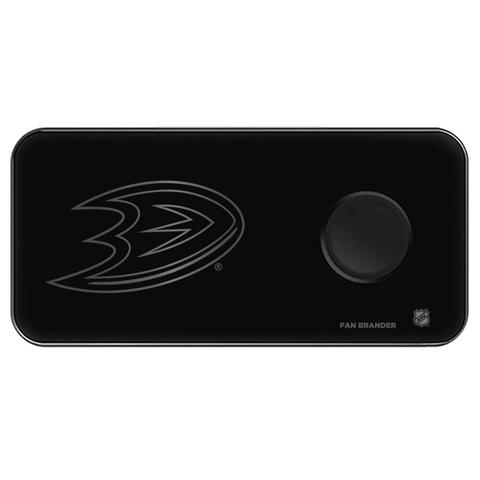 Fan Brander 3 in 1 Glass Wireless Charger with Anaheim Ducks laser etched Primary Logo