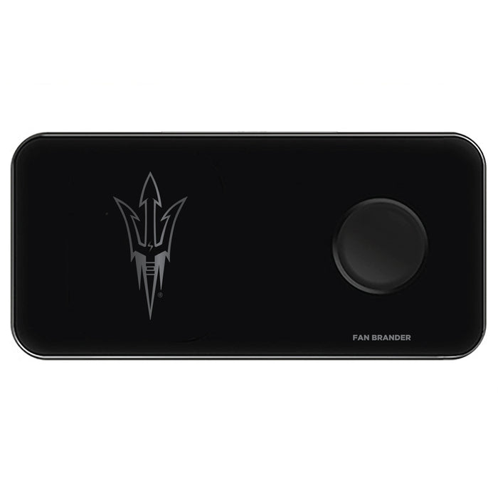 Fan Brander 3 in 1 Glass Wireless Charger with Arizona State Sun Devils laser etched Primary Logo
