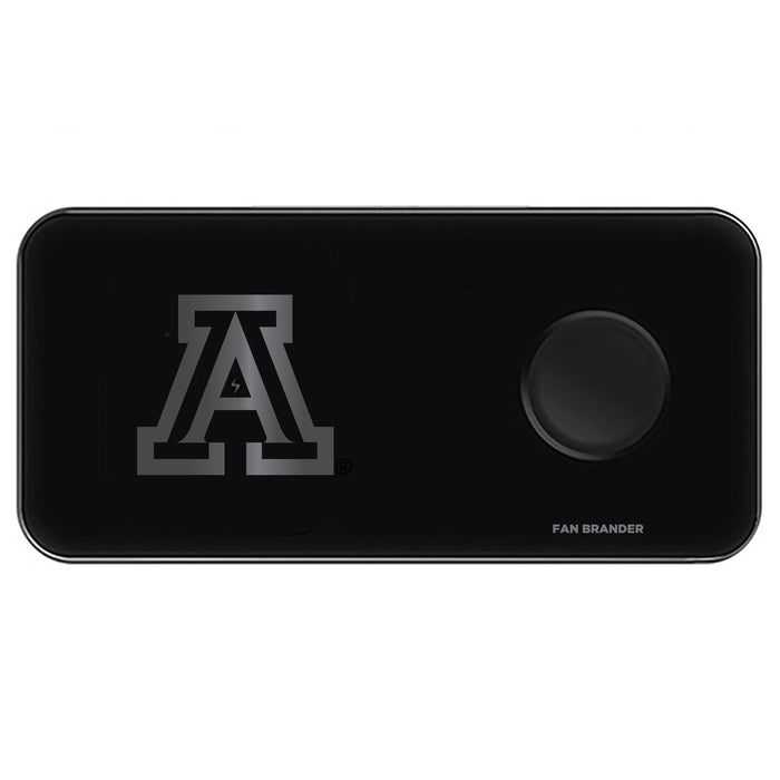 Fan Brander 3 in 1 Glass Wireless Charger with Arizona Wildcats laser etched Primary Logo