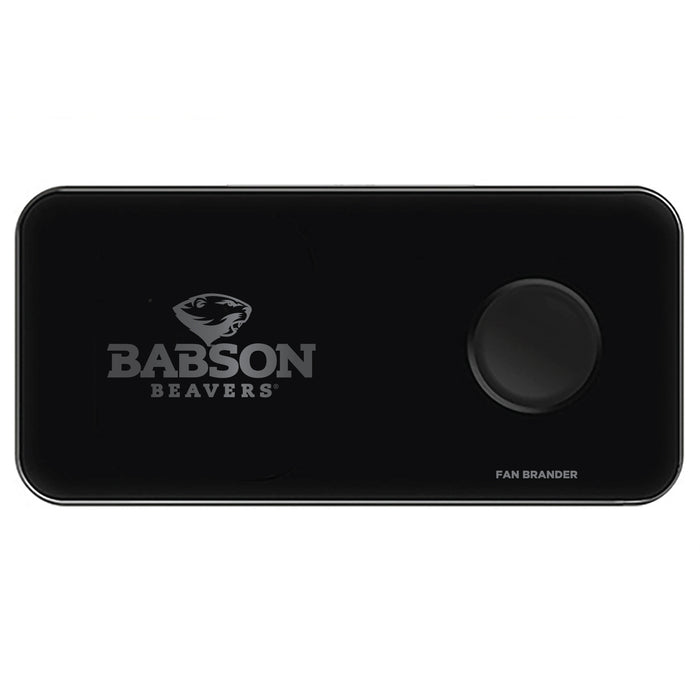 Fan Brander 3 in 1 Glass Wireless Charger with Babson University laser etched Primary Logo