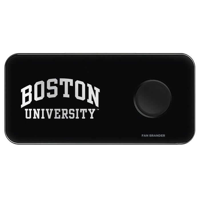 Fan Brander 3 in 1 Glass Wireless Charger with Boston University laser etched Primary Logo