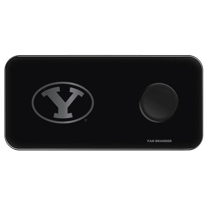 Fan Brander 3 in 1 Glass Wireless Charger with Brigham Young Cougars laser etched Primary Logo
