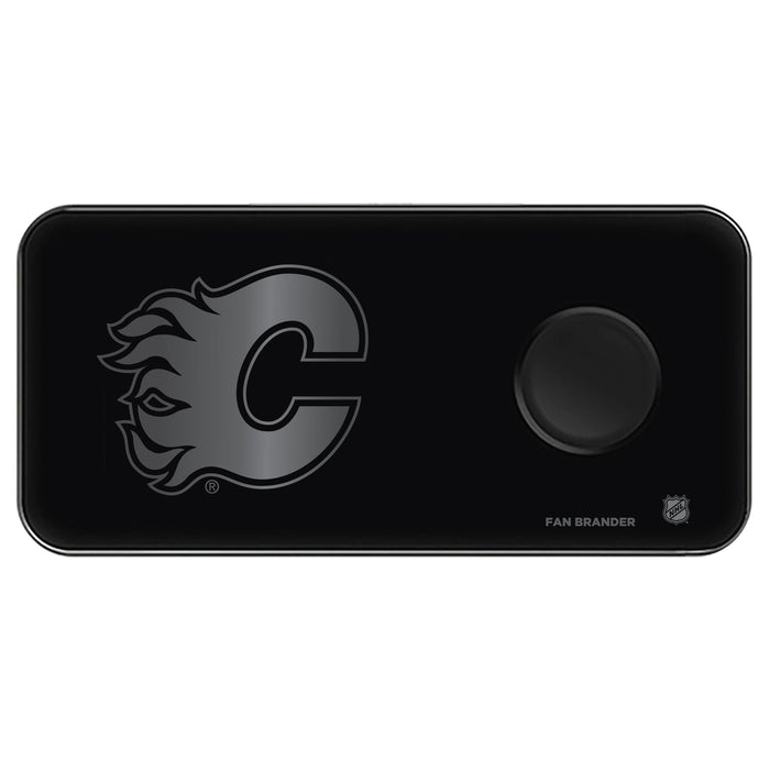 Fan Brander 3 in 1 Glass Wireless Charger with Calgary Flames laser etched Primary Logo