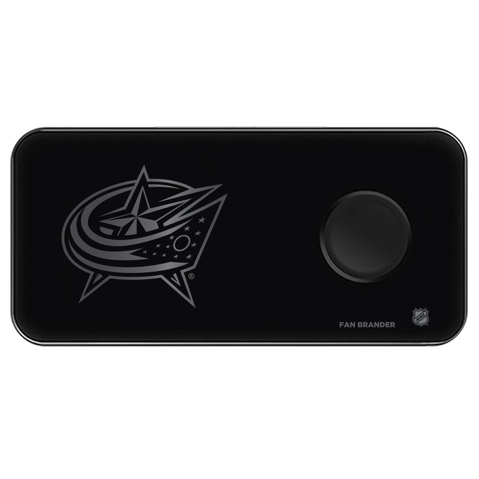 Fan Brander 3 in 1 Glass Wireless Charger with Columbus Blue Jackets laser etched Primary Logo