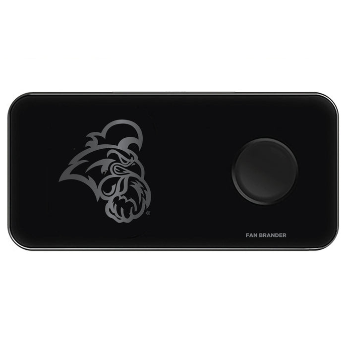 Fan Brander 3 in 1 Glass Wireless Charger with Coastal Carolina Univ Chanticleers laser etched Primary Logo