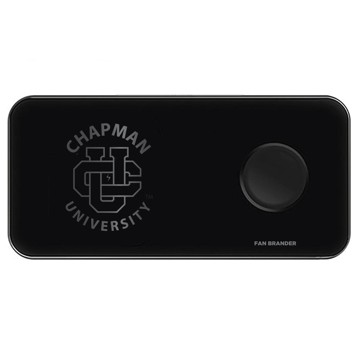 Fan Brander 3 in 1 Glass Wireless Charger with Chapman Univ Panthers laser etched Primary Logo