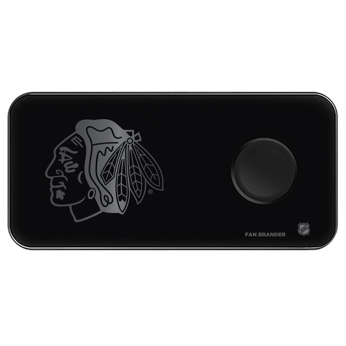 Fan Brander 3 in 1 Glass Wireless Charger with Chicago Blackhawks laser etched Primary Logo
