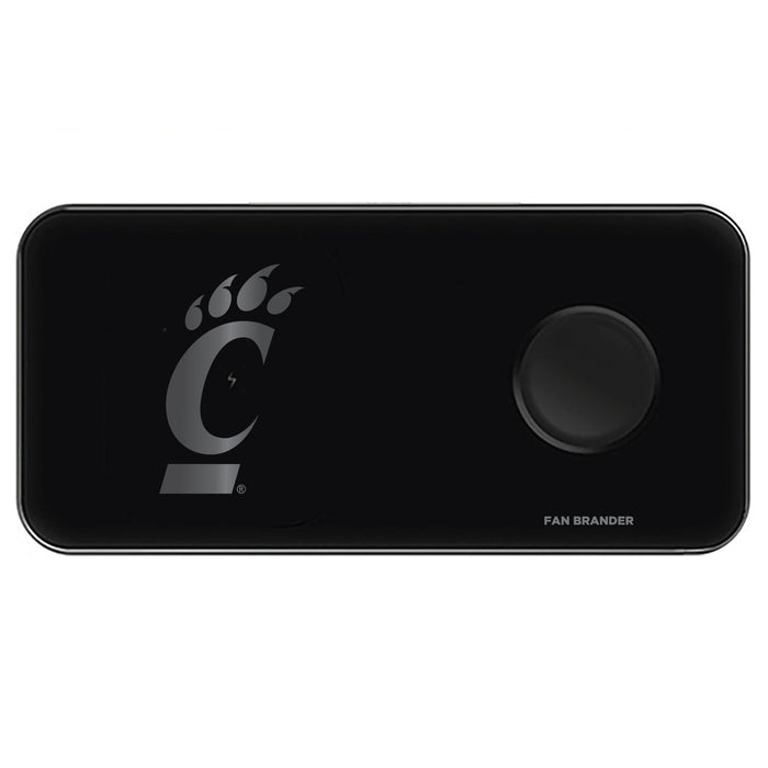 Fan Brander 3 in 1 Glass Wireless Charger with Cincinnati Bearcats laser etched Primary Logo