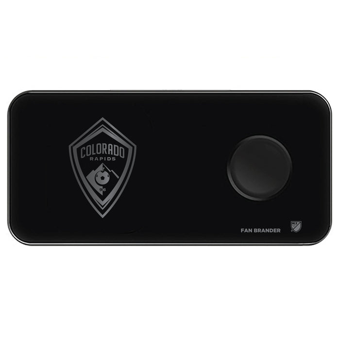 Fan Brander 3 in 1 Glass Wireless Charger with Colorado Rapids laser etched Primary Logo