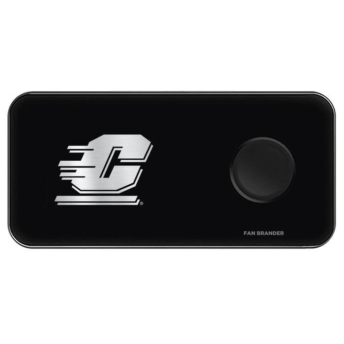 Fan Brander 3 in 1 Glass Wireless Charger with Central Michigan Chippewas laser etched Primary Logo