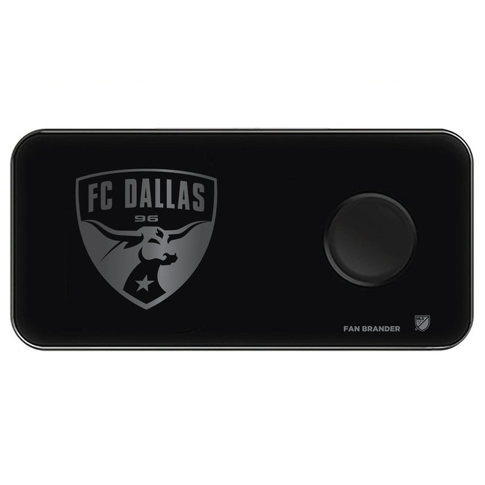 Fan Brander 3 in 1 Glass Wireless Charger with FC Dallas laser etched Primary Logo