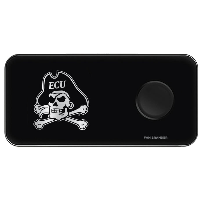 Fan Brander 3 in 1 Glass Wireless Charger with East Carolina Pirates laser etched Primary Logo
