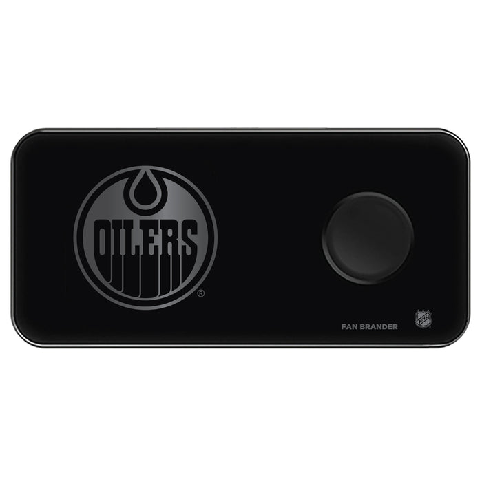 Fan Brander 3 in 1 Glass Wireless Charger with Edmonton Oilers laser etched Primary Logo