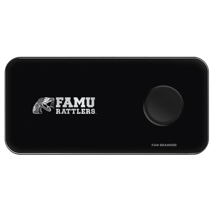 Fan Brander 3 in 1 Glass Wireless Charger with Florida A&M Rattlers laser etched Primary Logo
