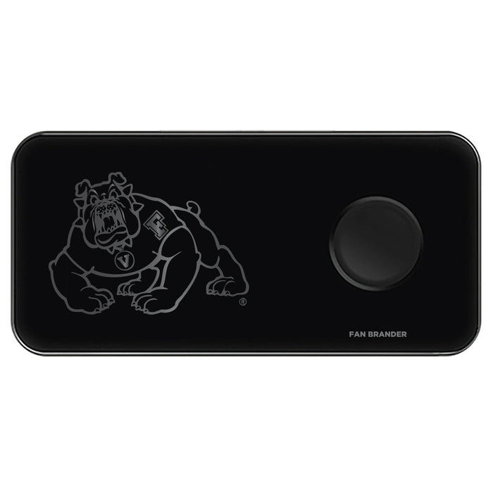 Fan Brander 3 in 1 Glass Wireless Charger with Fresno State Bulldogs laser etched Primary Logo