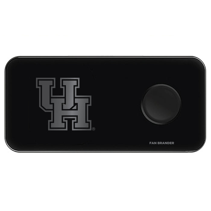 Fan Brander 3 in 1 Glass Wireless Charger with Houston Cougars laser etched Primary Logo