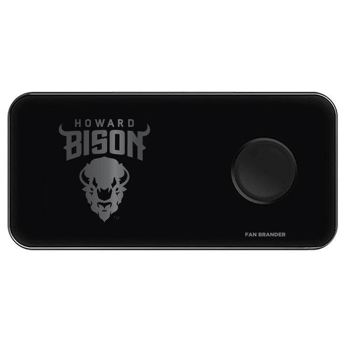 Fan Brander 3 in 1 Glass Wireless Charger with Howard Bison laser etched Primary Logo