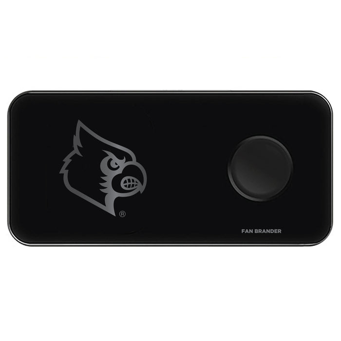 Fan Brander 3 in 1 Glass Wireless Charger with Louisville Cardinals laser etched Primary Logo