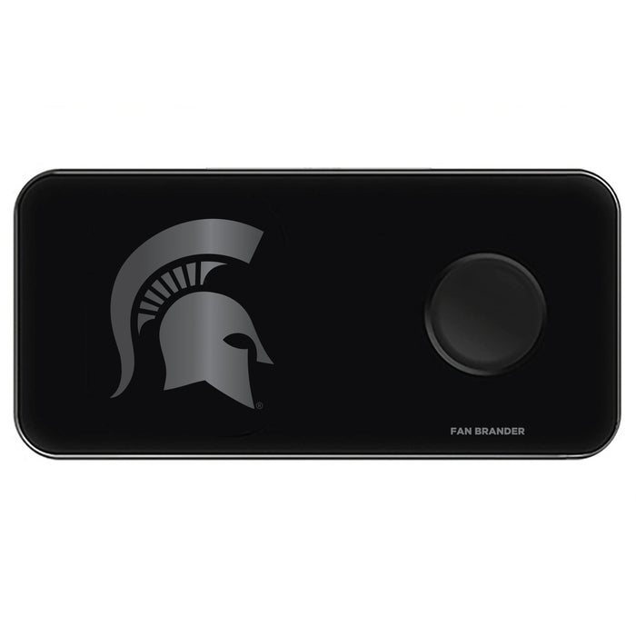 Fan Brander 3 in 1 Glass Wireless Charger with Michigan State Spartans laser etched Primary Logo